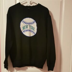 Zara Black Crewneck Sweater with Baseball Graphic